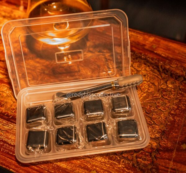 Reusable Stainless Steel  Ice Cubes - 8 & a tong